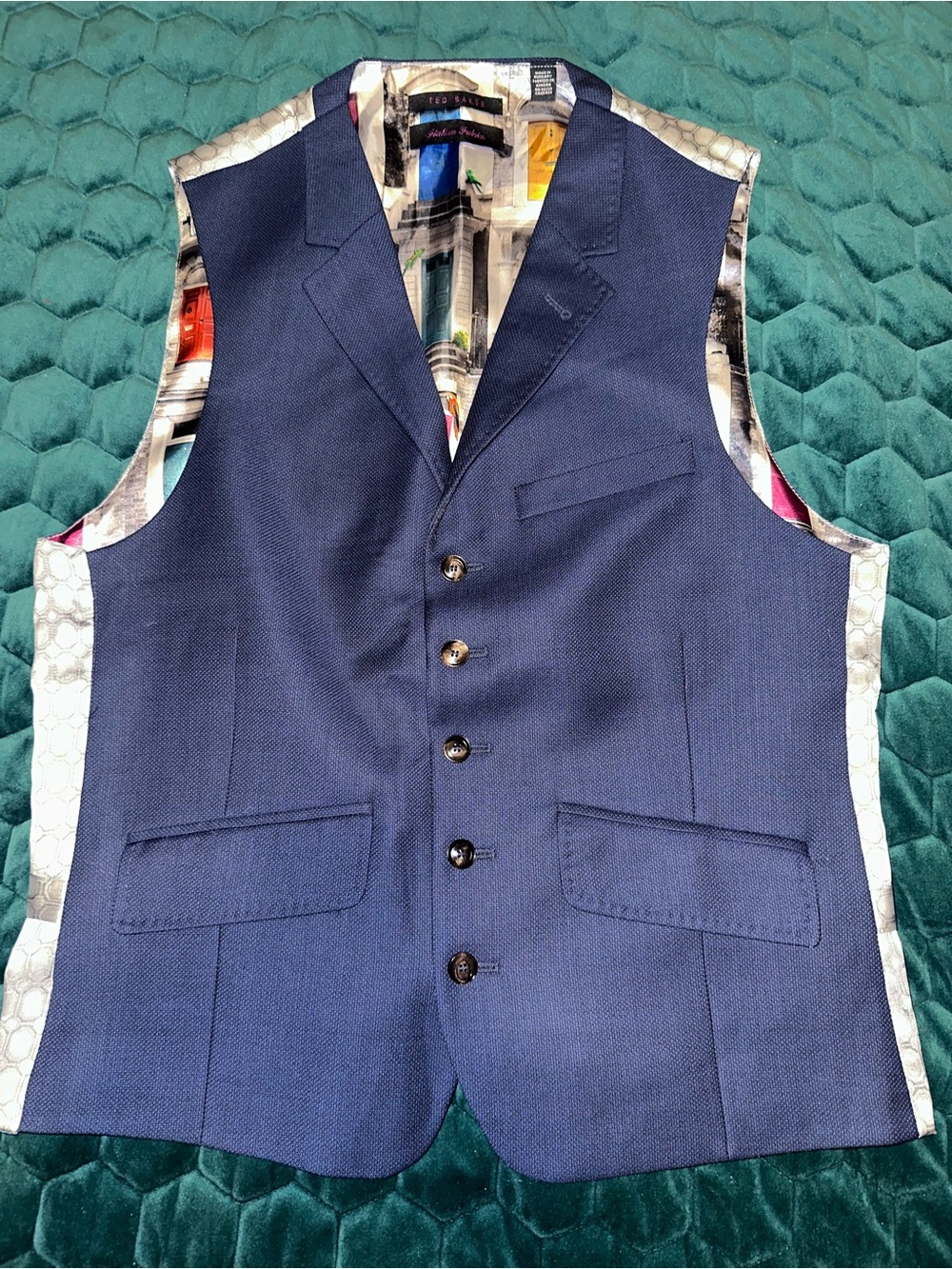 Ted Baker Blue Men's Dress Vest with Patterned Lining